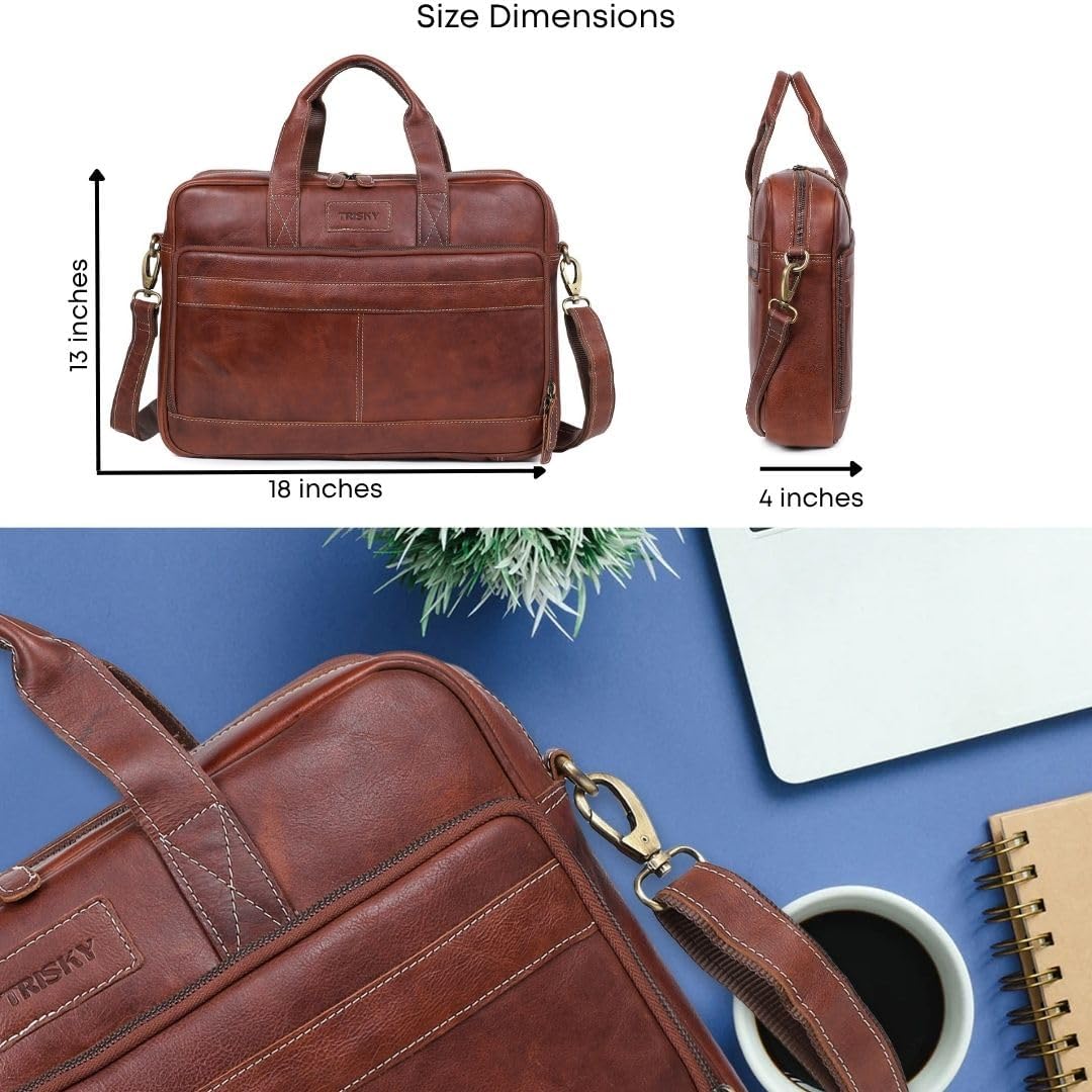 TRISKY Genuine Leather Laptop Bag For Men And Women - 18-inch Mens Leather Messenger Bag Crossbody For Office Business Travel - work bags for men - (Tan) - Image 2