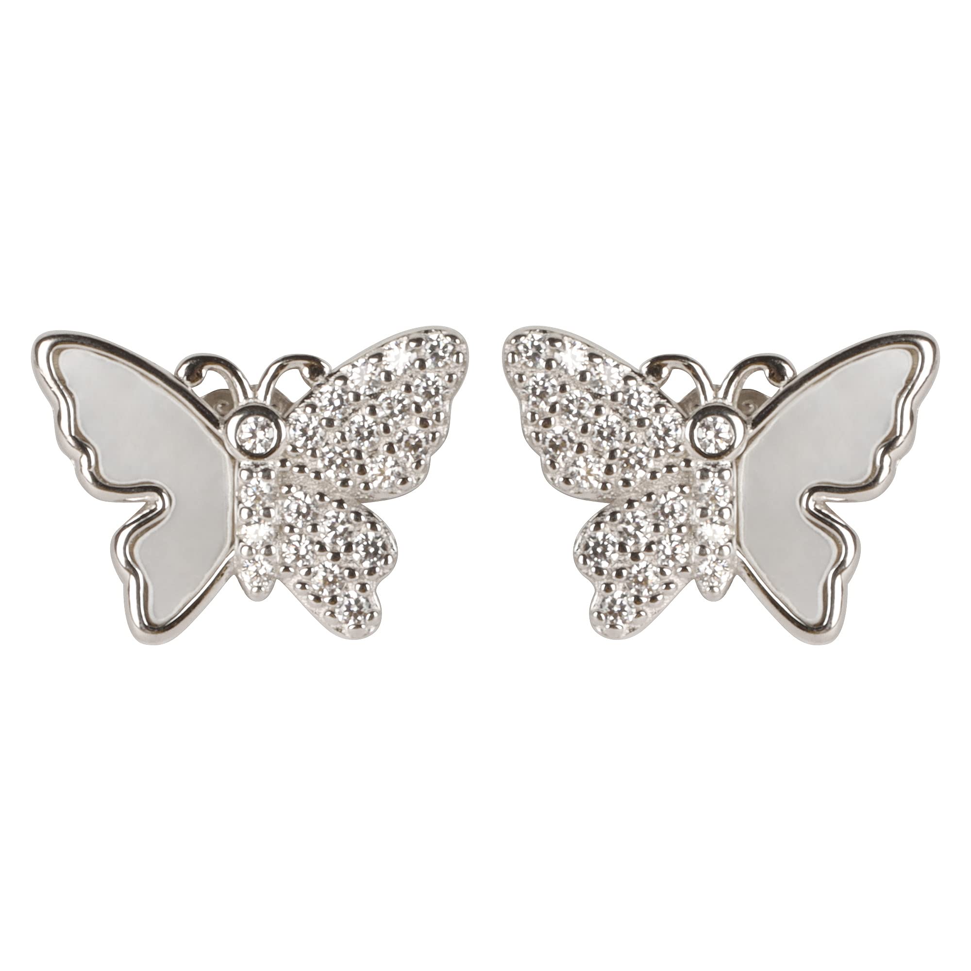 Silver Chest 925 Silver Earrings for Women and Girls | Sterling Silver Mother of Pearl Stud Tops for Women Studded with AAA Cz Diamond Stone | Pair of 2 – Butterfly Design (B0BSXMT7R3) Amazon Price History, Amazon Price Tracker