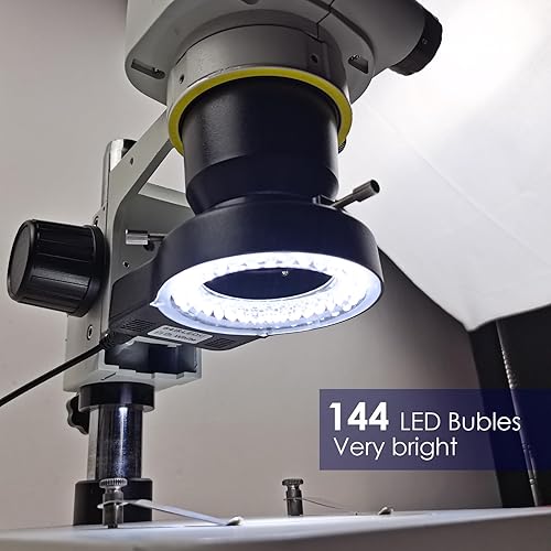 Miniatura 3 de Iluminador de luz de anillo LED para microscopio, 144 burbujas LED para laboratorio monocular binocular trinocular estéreo microscopio cámara,