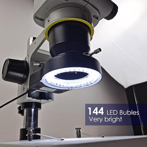 LED Ring Light Illuminator for Microscope, 144 LED Bubbles for Lab Monocular Binocular Trinocular Stereo Microscope Camera, Electronic Industry Ring Lamp