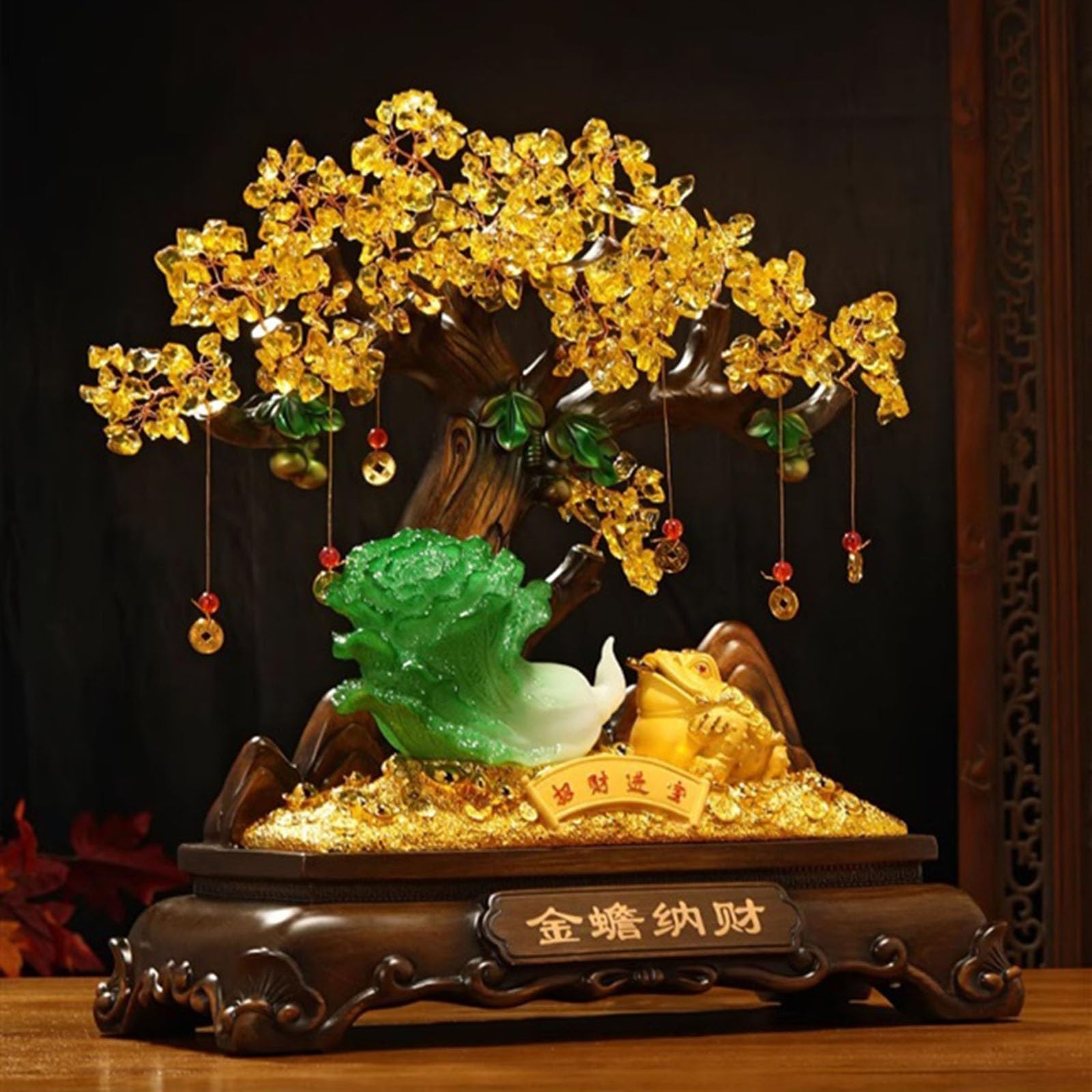 Árbol de cristal/Árbol del dinero Árbol de la riqueza de cristal, decoración de Feng Shui, adorno de repollo de jade de imitación de la fortuna de las cuatro estaciones, árbol de cristal de sapo de la