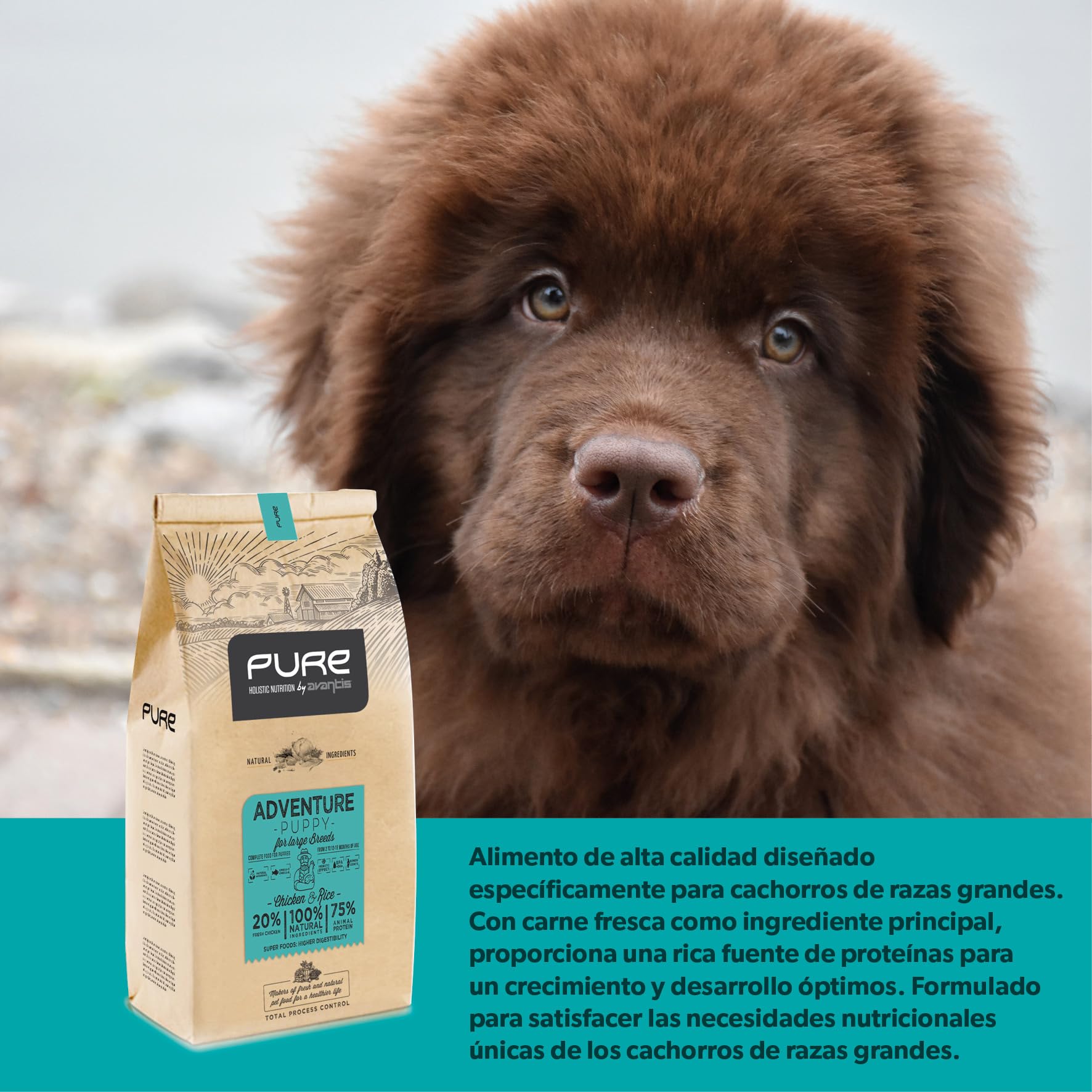 Pure Adventure Puppy Pollo y Arroz 12 kg – Pienso Holístico con Carne Fresca para Cachorros de Razas Grandes – Huesos y Articulaciones