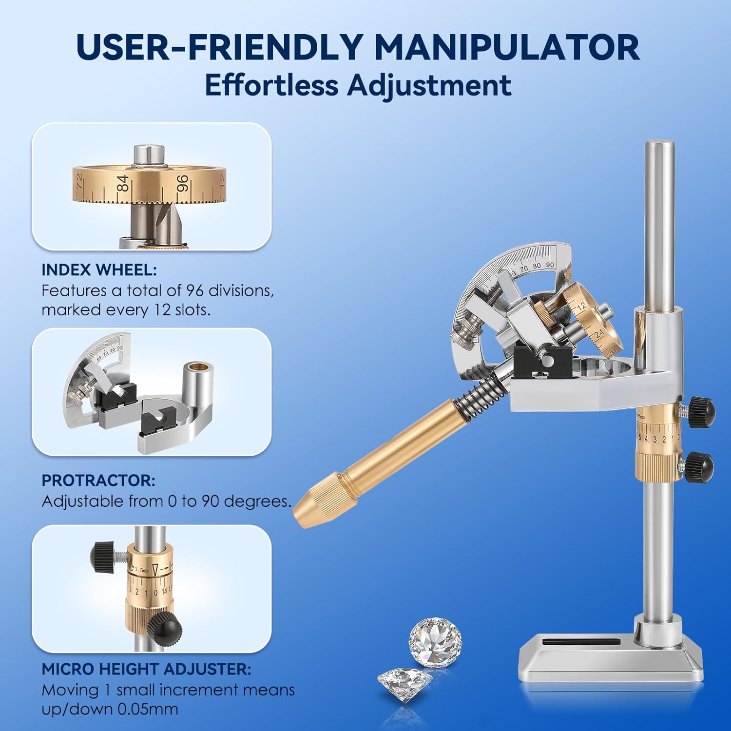 Mxmoonant Gem Faceting Machine 300W, 2800RPM Fixed Speed Jade Grinding Polishing Machine with 96 Index Wheel Manipulator, Splash Guard, Water Pump, for Gem, Stone, Crystal