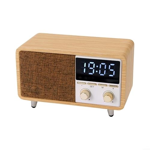 Radio-réveil vintage en bois avec radio FM et haut-parleur Bluetooth