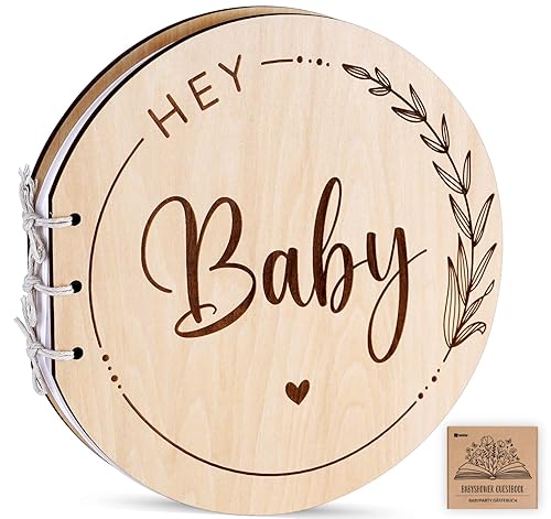 Alternativas para libros de invitados de Baby Shower Libro de invitados de madera para baby shower, libro de recuerdos del primer año del bebé,