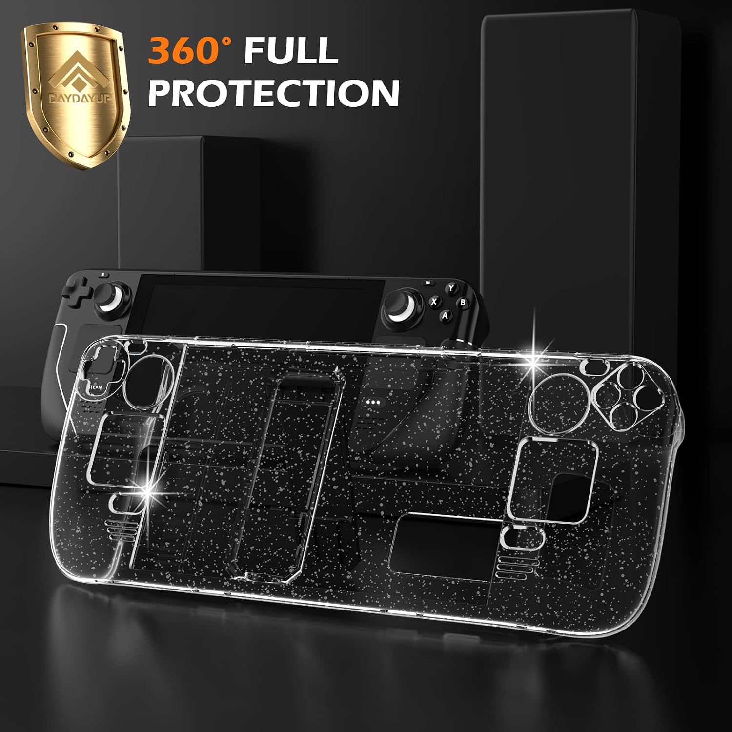Daydayup Kickstand Protective Case for Steam Deck, Cover Protector with Stand Base, Full Protective Cover Case Compatible with Vavle Steam Deck Accessories, Non-Slip and Anti-Scratch Design,Glitter