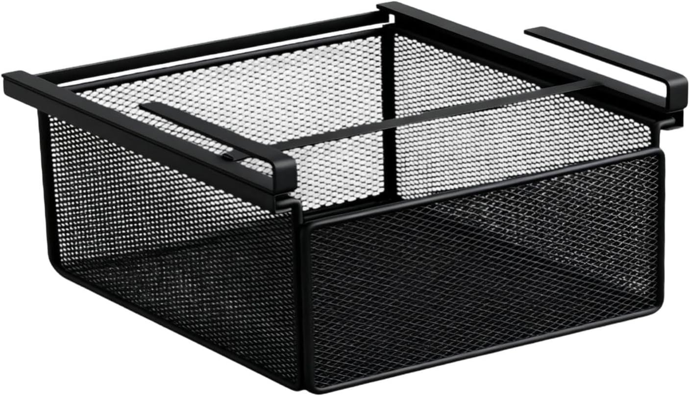 Under Shelf Storage Basket Sliding Hanging Holder Home Use Closet Under Desks Drawer Organizer Shelf Tray for Table Dorm, Black