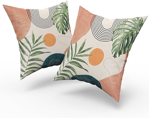 Miniatura 2 de Juego de 2 fundas de almohada de hojas rosas de 18 x 18 pulgadas, estilo vintage, estilo vintage, fundas de cojín cuadradas para el hogar,