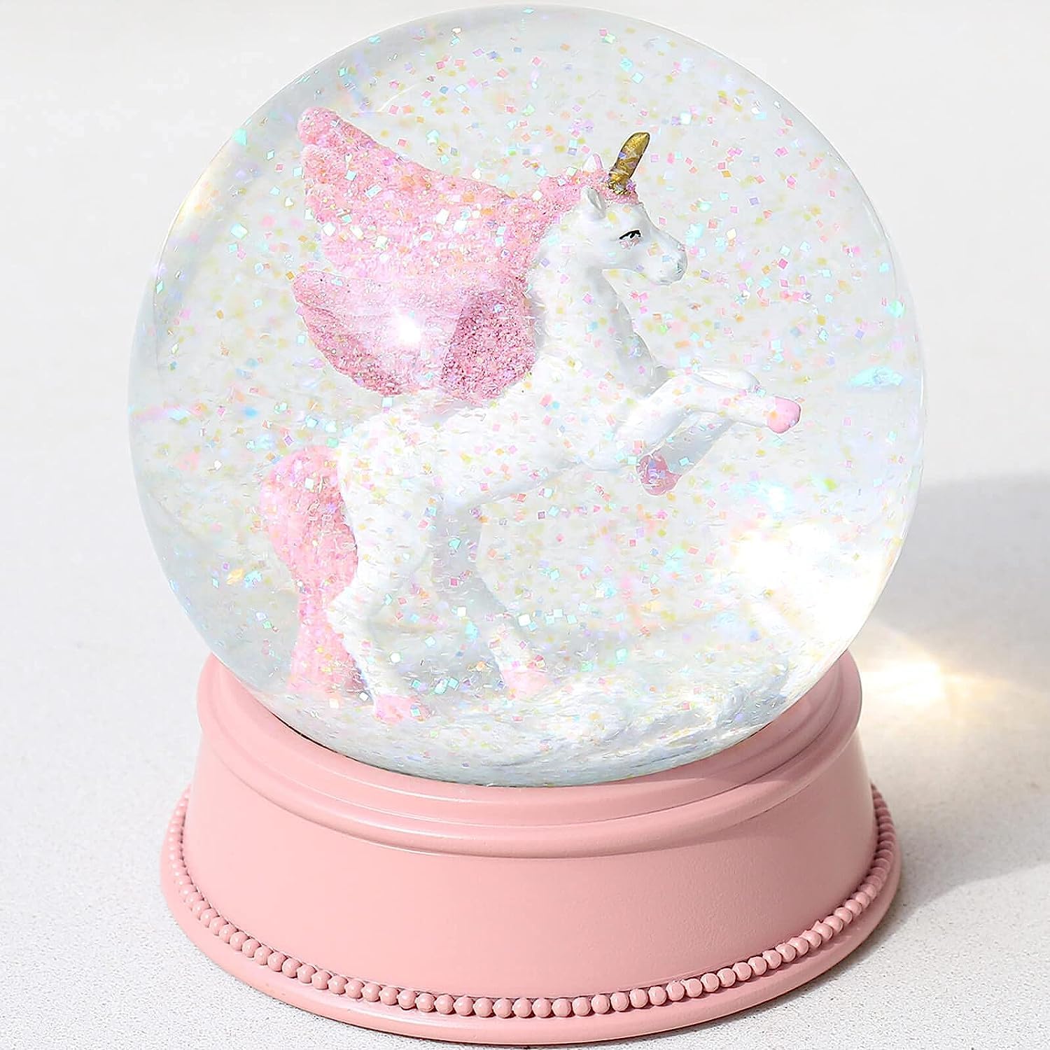 Unicorn Snow Globes for Girls, Pink Glitter Glass Snowglobe for Kids, Christmas Birthday Gifts for Girls, Wife, Daughter, Granddaughter(100MM)