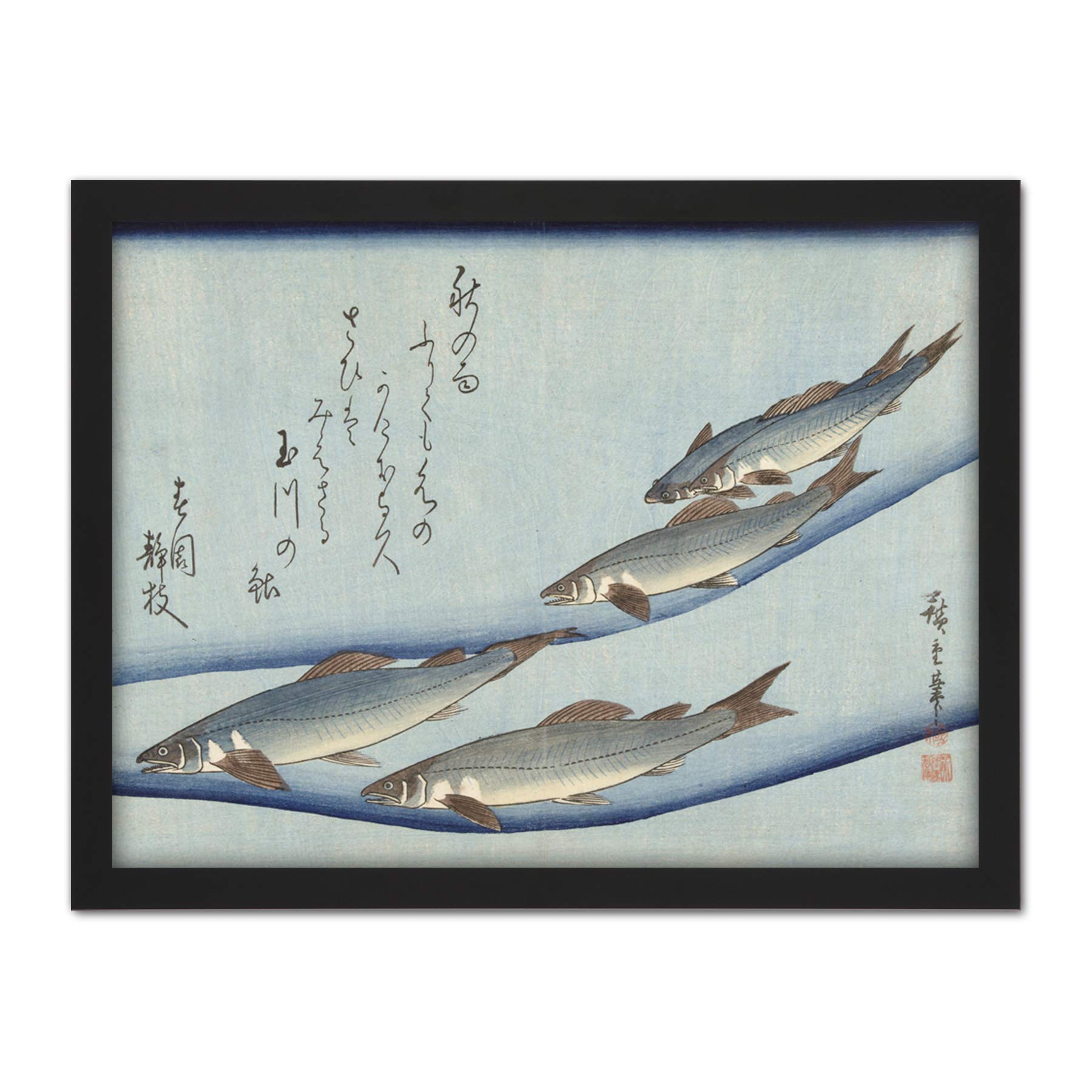 Artery8 Hiroshige Trout Animals Fish Japanese Artwork Framed Wall Art Print 18X24 Inch