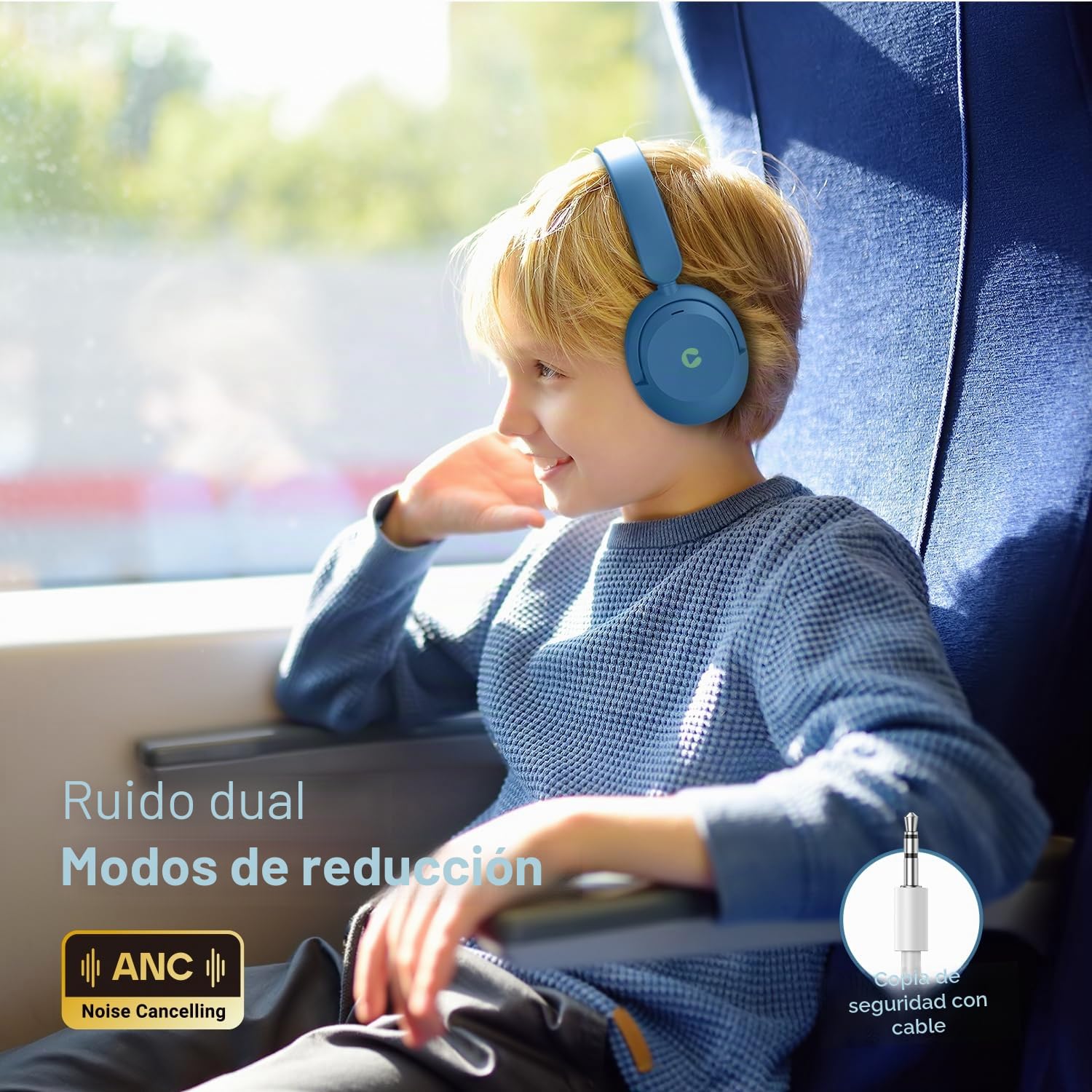 iClever BTH20 Auriculares con cancelación Activa de Ruido para niños, 60 Horas de reproducción, Carga rápida Tipo C, Volumen Seguro de 80 dBA, Bluetooth 5.4, Auriculares inalámbricos para niños
