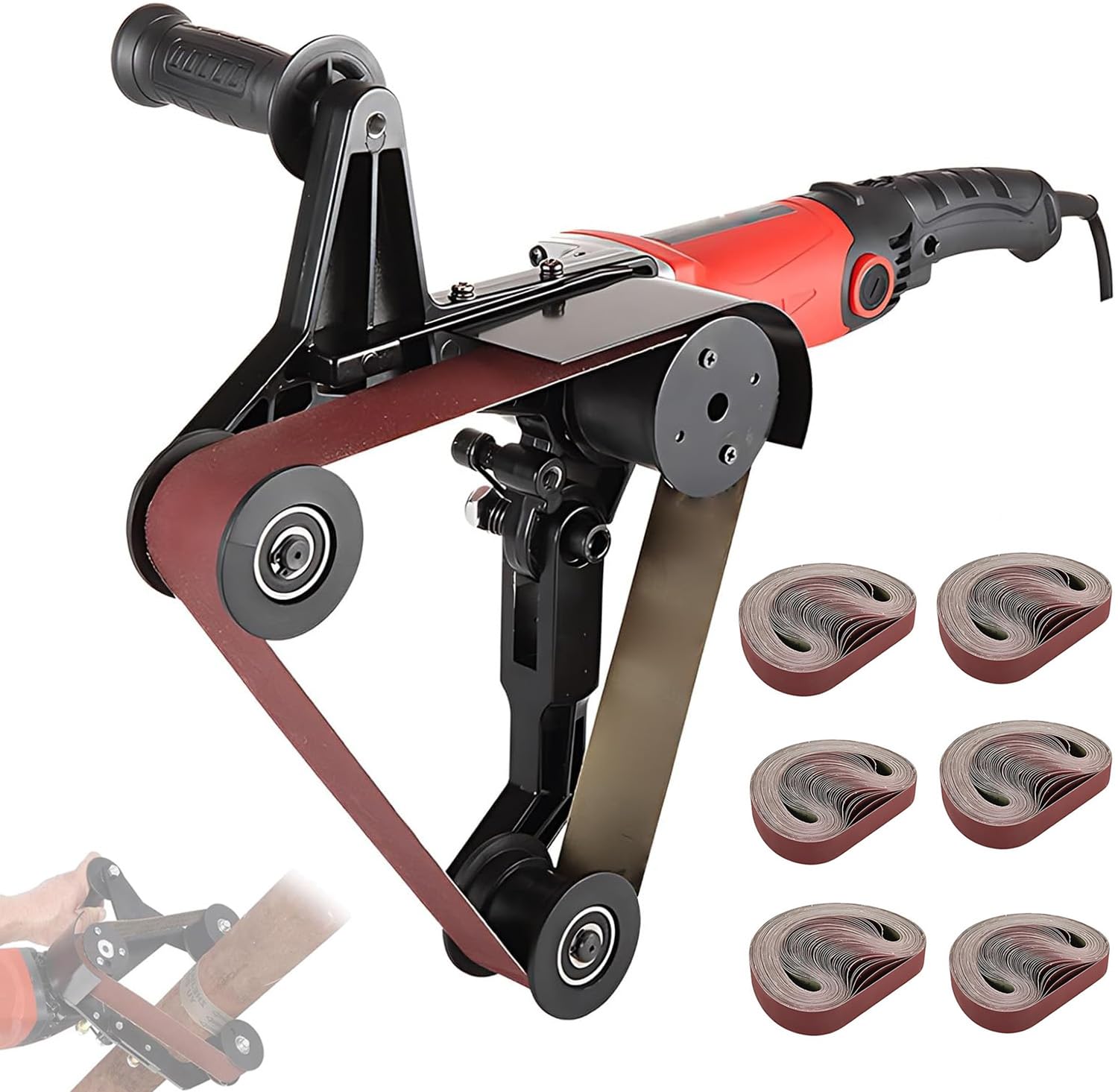 Rohrpoliermaschine Rohrschleifer Rundrohrschleifer mit 6 einstellbaren Geschwindigkeiten, inklusive 6 Schleifbänder, ideal zum Polieren von Edelstahl, Aluminium und Metall