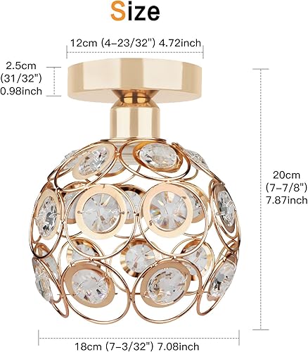 Miniatura 5 de Zevnico Mini lámpara de araña dorada, luz de techo de cristal, luces de pasillo semiempotradas, cubiertas de lámpara de araña pequeñas de metal