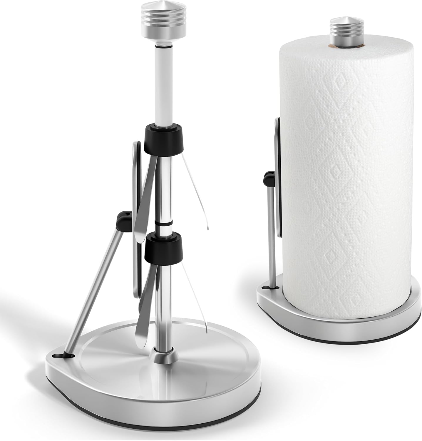 Heavy-Duty Stainless Steel Paper Towel Holder - Easy One-Handed Tear with Suction Cups - Modern Weighted Standing Countertop Dispenser for Kitchen - Holds All Paper Towel Rolls, Silver