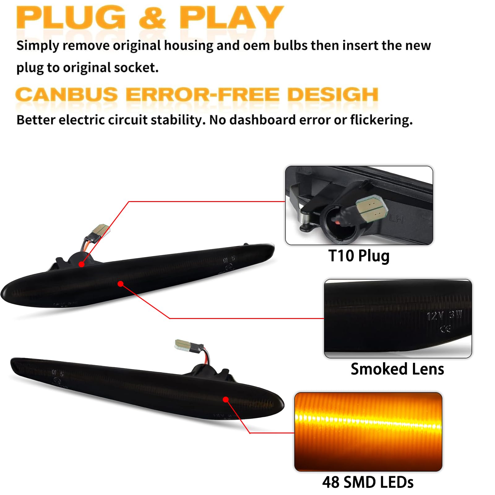 Frecce Laterale Dinamico a LED per Alfa-Rome-o 159 Typ 939 Brera Typ 939, Indicatore di direzione Laterale Dinamico a LED, 2 Pezzi Nero Canbus