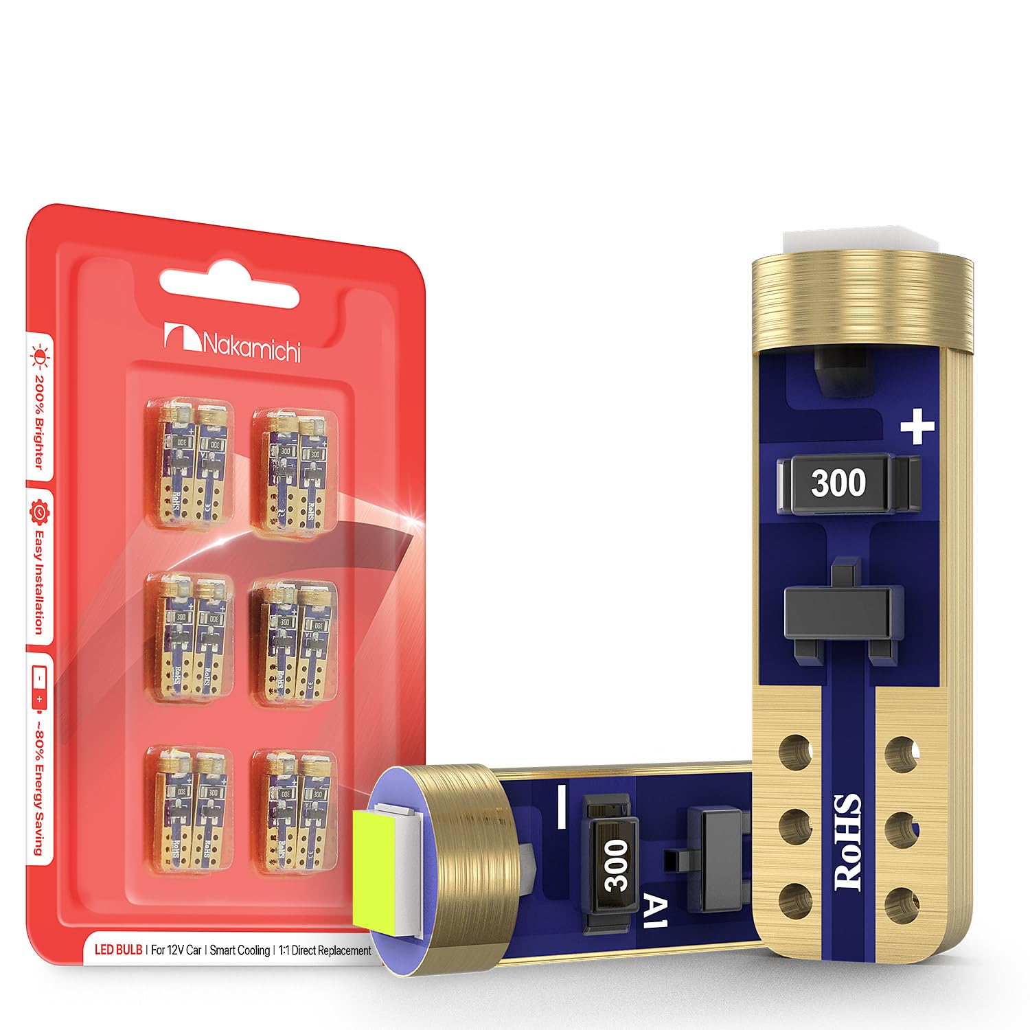 Nakamichi Lampadine LED T5 W2W 37 74 2721 per presa PC74 PC37, ultra luminose, 12V Chip SMD 2016 per indicatori di cruscotto, pannello di strumenti interni auto (blu ghiaccio, confezione da 12)