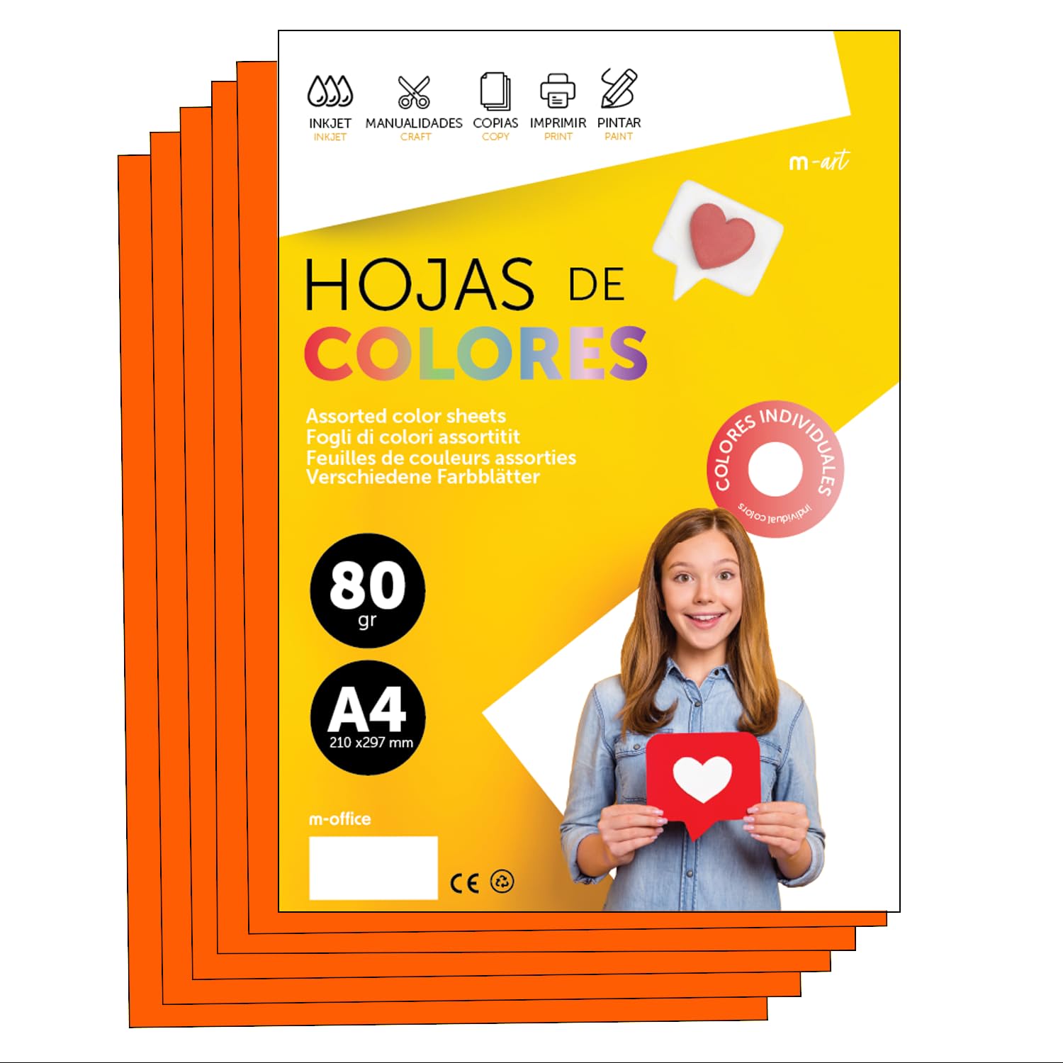 Colourful Paper A4 80 g for Printers & Crafts, Coloured Sheets for Children, Creative Projects, Cards & School m-Office (50 Sheets, Neon Orange) โ image 1