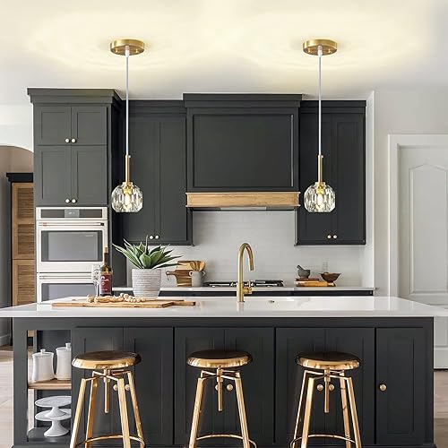 Miniatura 3 de LMQNINE Lámpara colgante dorada moderna para isla de cocina, mini candelabros de cristal, iluminación colgante ajustable para cocina, isla, comedor,
