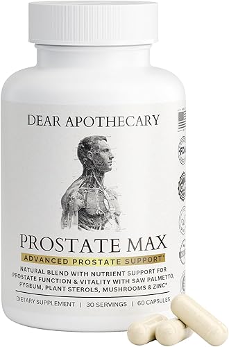 Prostate Max - Soporte avanzado para próstata y urinario para hombres con palma enana, pigeo, esteroles vegetales, hongos y antioxidantes, vegano,