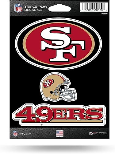 Rico Industries NFL Football San Francisco 49ers Triple Play - Juego de calcomanías de 5 x 7 pulgadas (3 calcomanías), color blanco