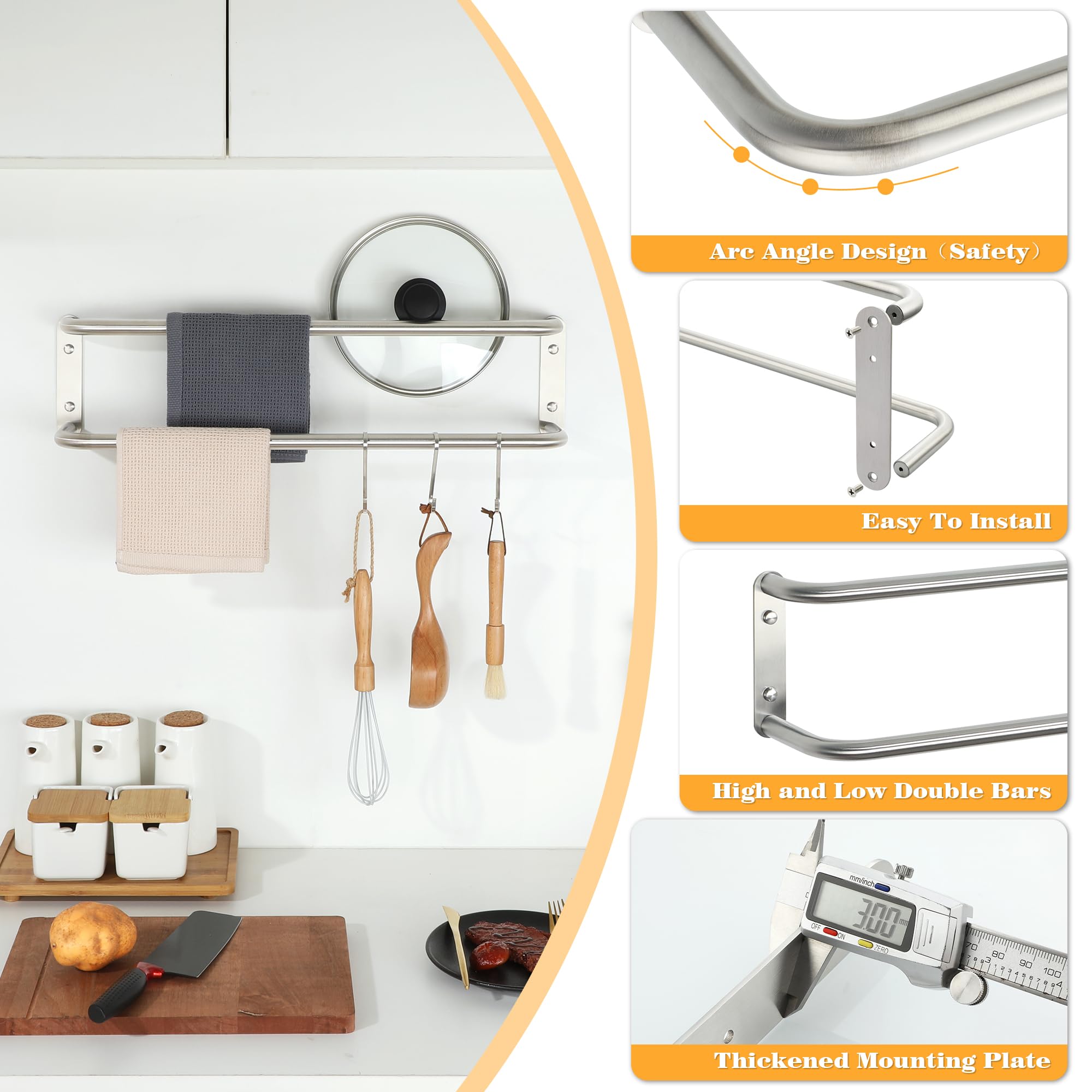 Mooche Towel Rail Wall Mounted,Bathroom Towel Holder Double Towel Rack for Bathroom,SUS304 Stainless Steel 600MM Towel Shelf Double Towel Bars for Hotel,Kitchen,Drawing Room,Toilet(Brushed) - Image 3