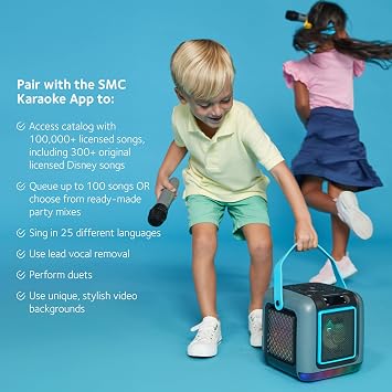 Singing Machine Karaoke System for Adults & Kids with Wireless Microphone, Cube Mini - Rechargeable Battery Karaoke Speaker with Multi-Colored Lights, Bluetooth, 22 Voice Effects & Lead Vocal Removal