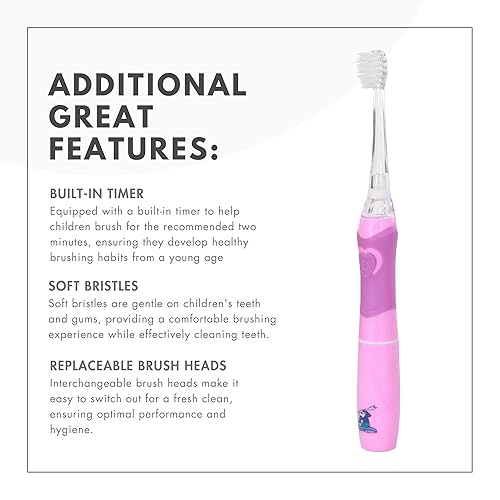 Miniatura 4 de ToiletTree Products Cepillo de dientes sónico para niños Poseidon con luces LED, cabezales de repuesto