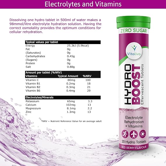 Hydro Boost Electrolyte Tablets + Vitamins | Rapid Rehydration & Recovery | Zero Sugar | New Strawberry & Raspberry Flavour | Vegan Friendly | Twin Pack Deal - 2 x 20 Hydro Tabs