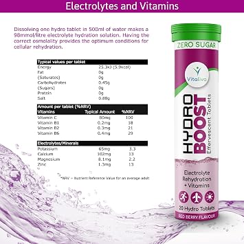 Hydro Boost Electrolyte Tablets + Vitamins | Rapid Rehydration & Recovery | Zero Sugar | New Strawberry & Raspberry Flavour | Vegan Friendly | Twin Pack Deal - 2 x 20 Hydro Tabs