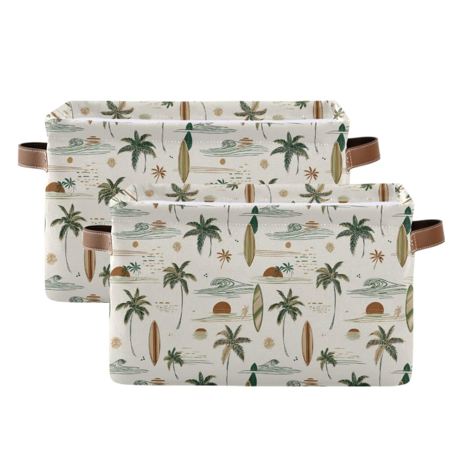 Aslsiy Storage Basket Hawaii Palm Surf Nursery Bins Brown Baby Box Canvas Clothes Shelf Basket Laundry Hamper Gift Baskets for Home Closet 2 Pcs