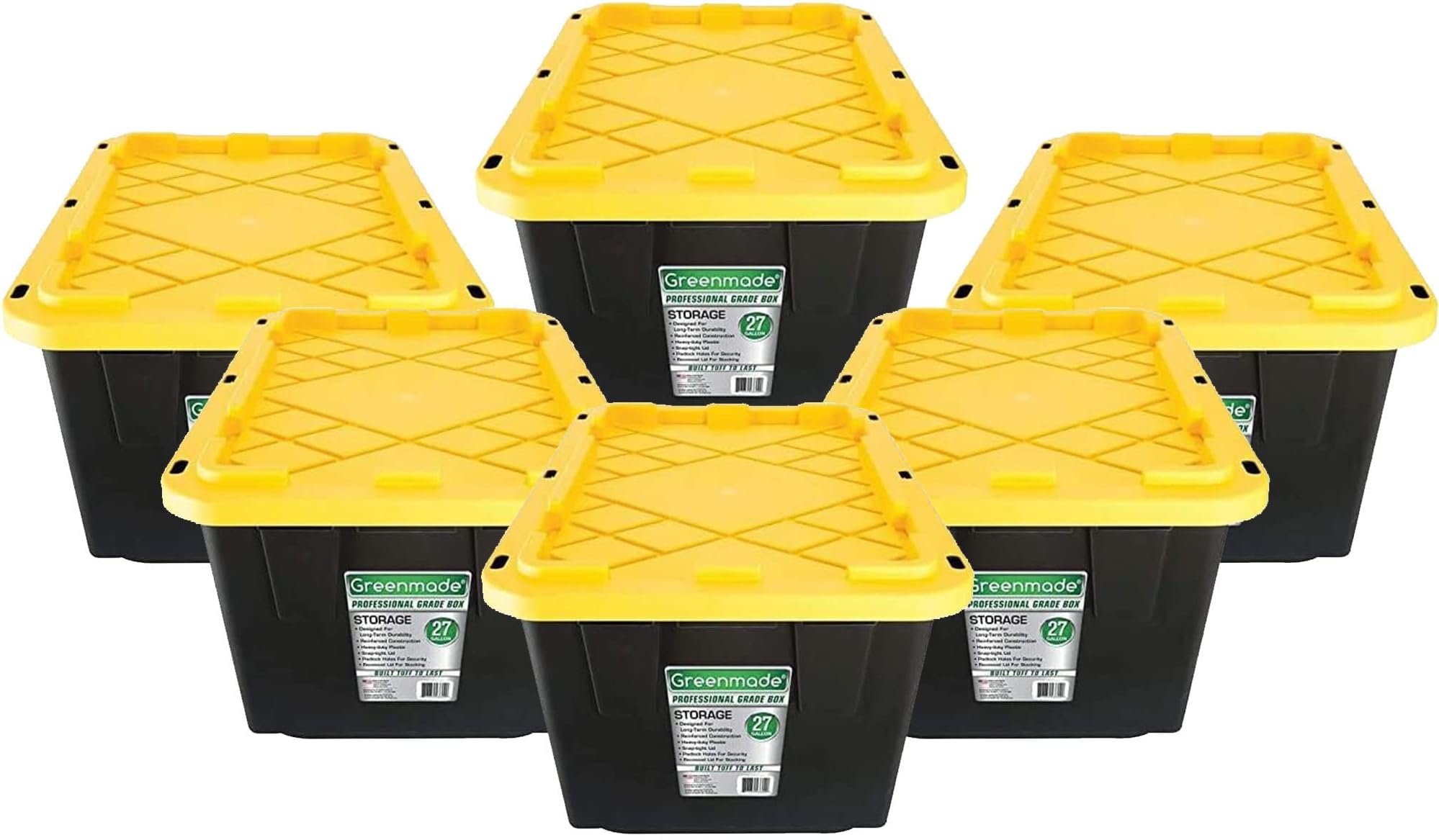 GREENMADE 27 Gallon Black & Yellow Storage Container (6-Pack)