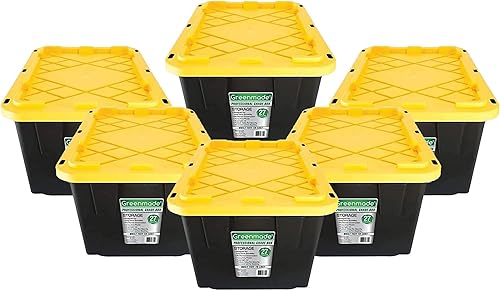 GREENMADE Contenedor de almacenamiento negro y amarillo de 27 galones (paquete de 6)