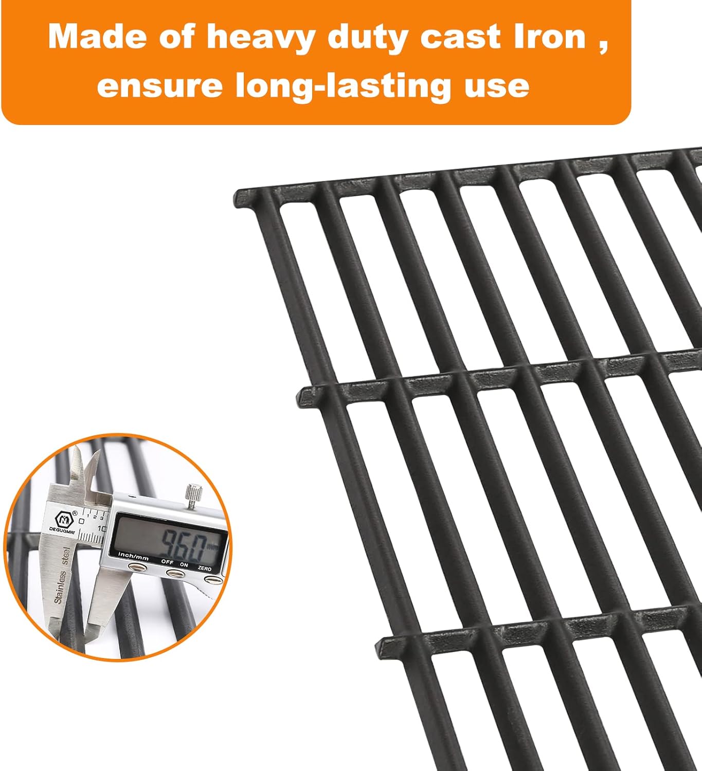Hisencn Grill Cooking Grates for Char Griller Smokin' Champ 1733 and Chargriller 1722 Charcoal Grill, Cast Iron Smoker Replacement Grate Parts, Horizontal Smoker Grates for Chargriller (3-Pack)
