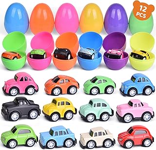 FUN LITTLE TOYS 12 PCs Easter Eggs Prefilled with Pull Back Cars Toy Vehicles for Easter Party Favors, Easter Basket Stuffers, Easter Egg Fillers, Goodie Bags Fillers, Classroom Prizes, Pinata Fillers