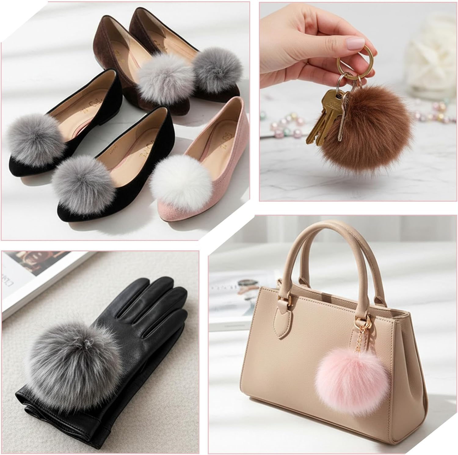 Grevosea 10 Pcs Faux Fur Pom Poms for Hats, Pompoms for Crafts Fluffy Pompom Balls with Elastic Loop Puff Balls for Beanie Shoes Scarves Gloves Bags Detachable Knitting Accessories