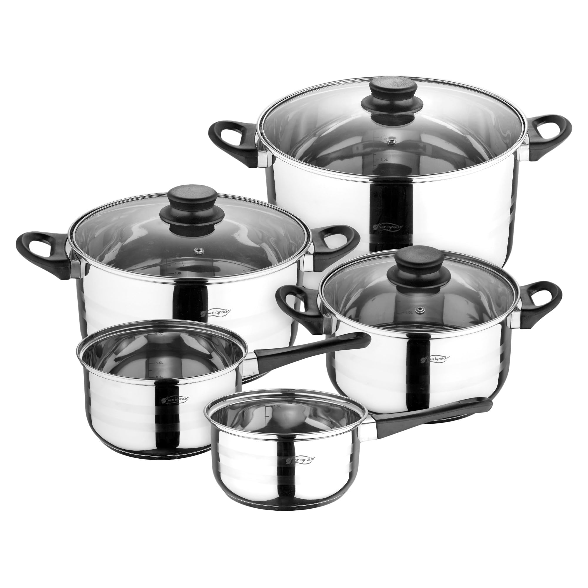 San Ignacio Juego de Batería de cocina de 8 piezas + 3 sartenes 16/20/24cm aluminio