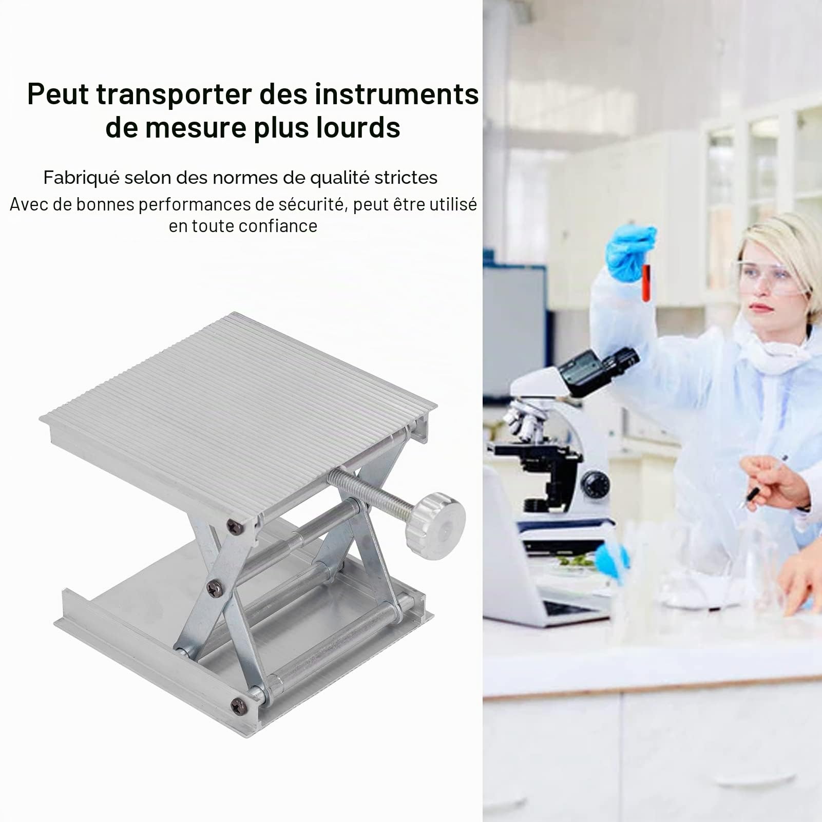 Plate Forme Élévatrice de Laboratoire, Mini Plate Forme de Cric de Levage de Table de Levage de Laboratoire, Table Élévatrice de Laboratoire en Alliage D'Aluminium de 66 Lb pour Différent(Argent)