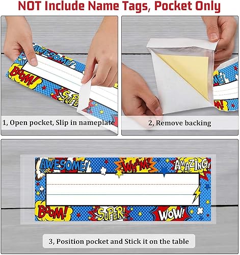 Miniatura 3 de Meetory 50 unidades de 13.5 x 4.9 pulgadas para placa de identificación transparente, autoadhesivas, de plástico transparente, para escritorio,