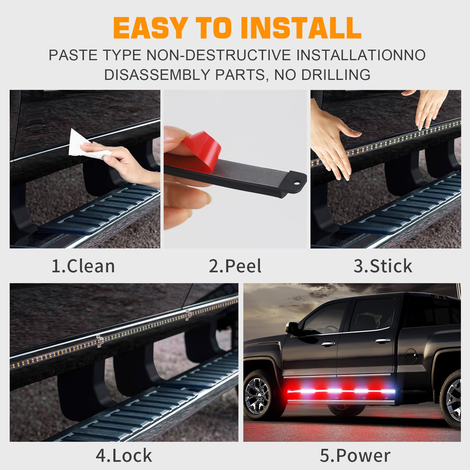 XRIDONSEN - 2 tiras de luces de emergencia para camiones de 70 pulgadas, 864 LED, luces estroboscópicas, luces rojas y blancas, luces intermitentes, seguridad impermeable, flexible para vehículos POV