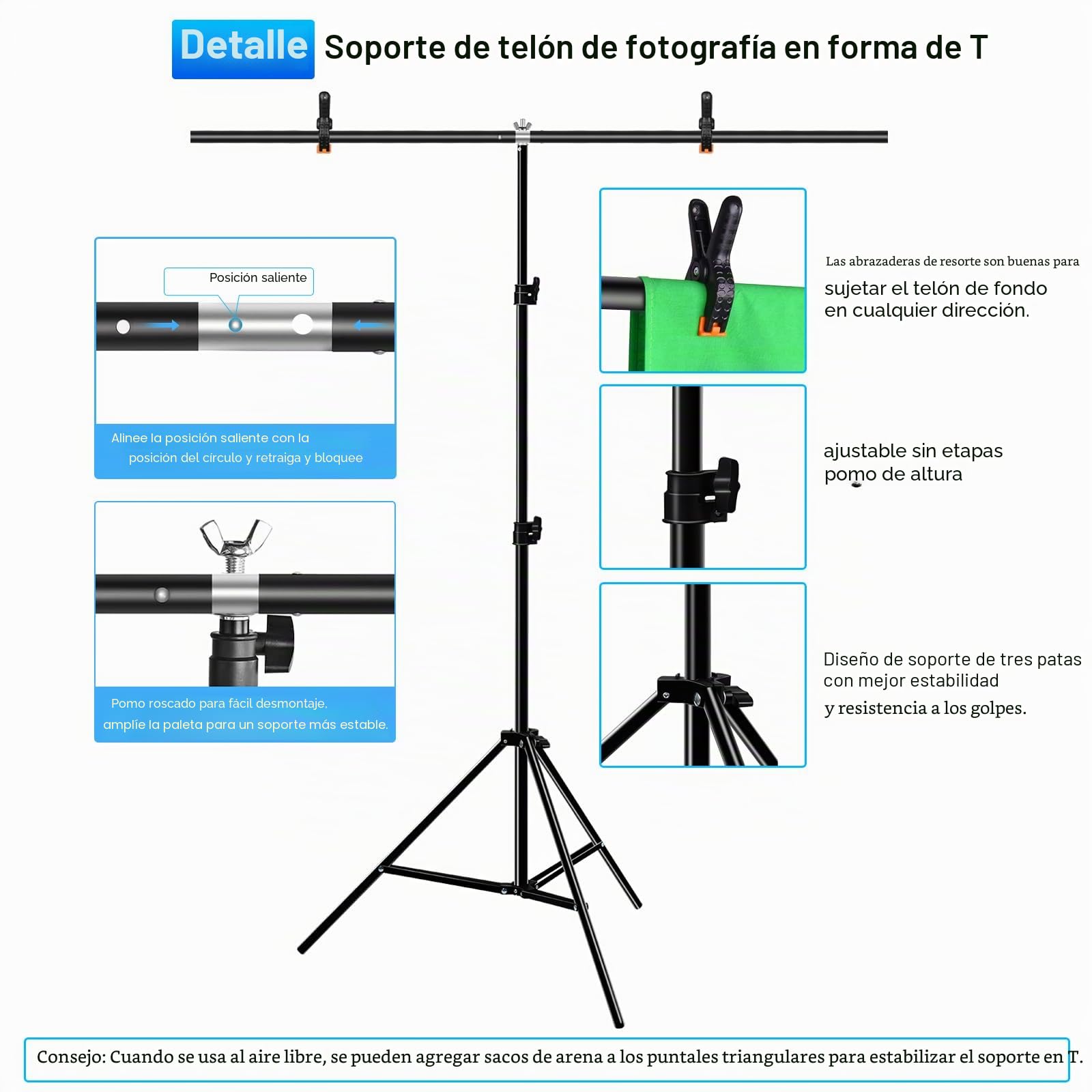PULUZ - Kit de fondo verde con soporte, soporte portátil para fondo GreenScreen, en forma de T, con bolsa de transporte para transmisión de vídeo y sesiones de fotos