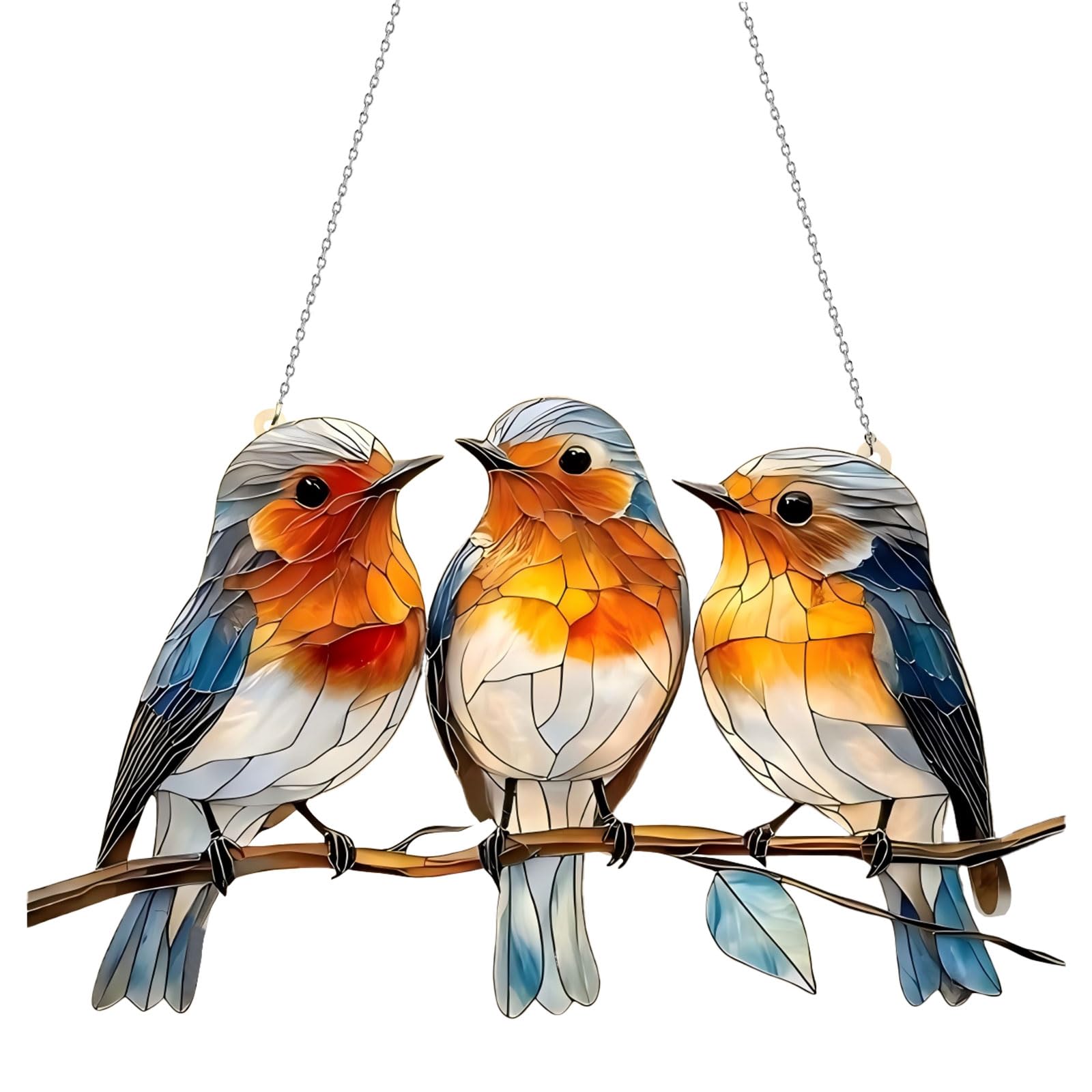 Acrylic Hanging Garden Suncatcher Robin On Branch,Suncatchers for Windows,Robin Gifts,Sun Catchers for Garden,Robin Ornaments for Garden,Garden Hanging Ornaments Outdoor (Three robins)