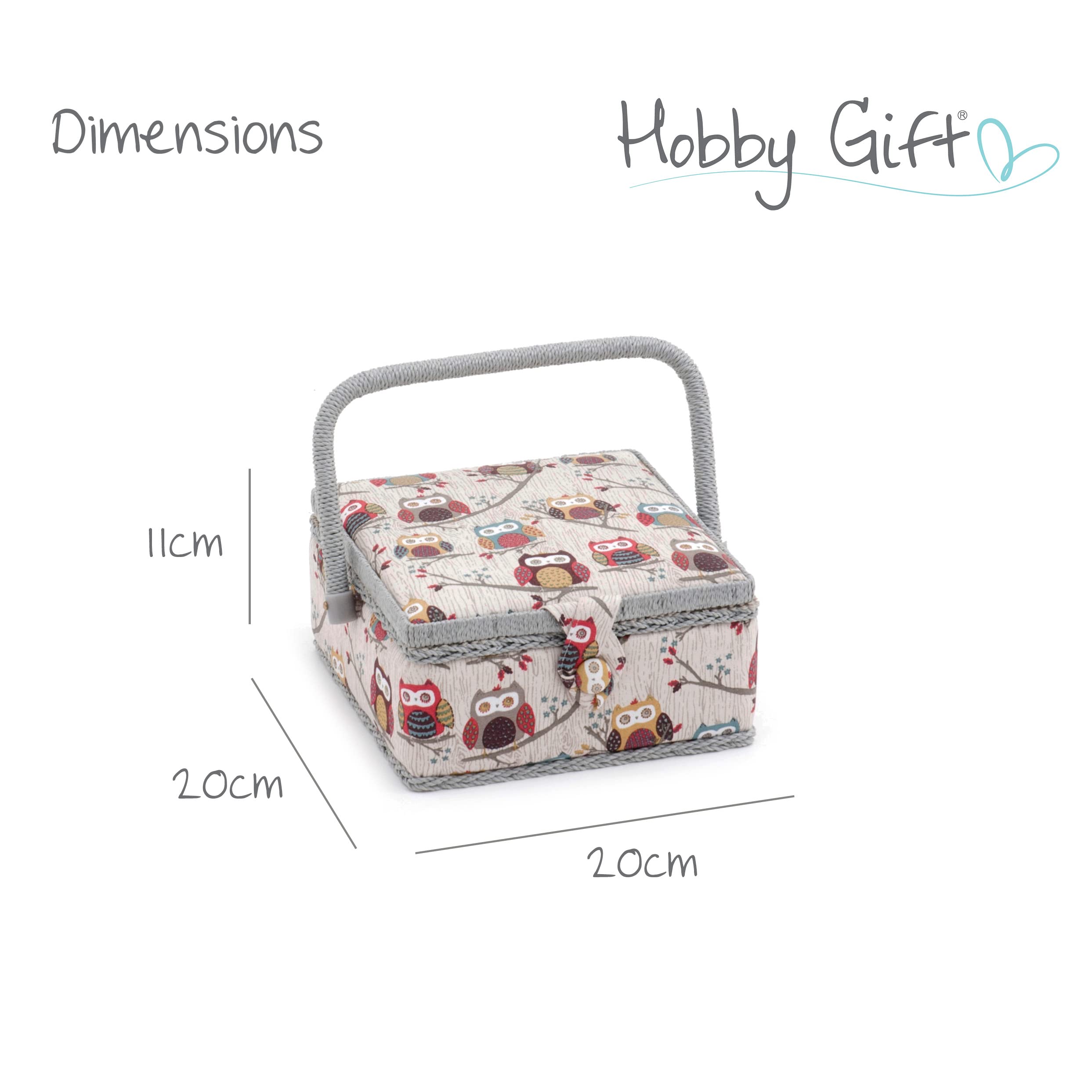 Scatola Portaoggetti Per Cucito Con Gufi - 20x20x11 Cm, Con Vassoio E Puntaspilli, Per Artigianato E Trucco