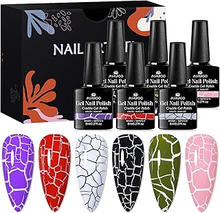 6 Colors Crackle Gel Nail Polish Set Purple Red Black White Green Pink Amazing Crackle Effect Long-lasting UV LED Lamp Needed