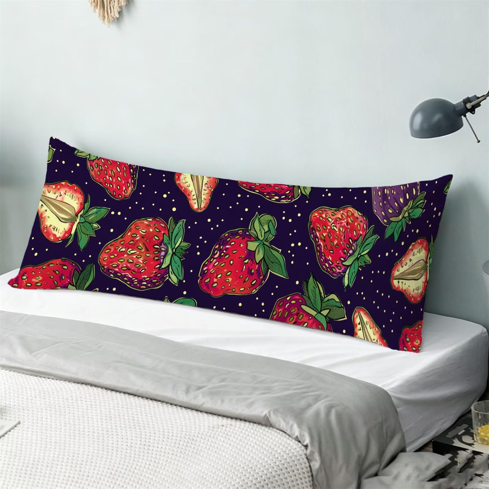Funda de Almohada 60 x 180 cm Marina de Guerra Protector Almohada 180 cm con Cremallera Invisible, Lino Durable Pillow Case Largas Fresa Impresión a Doble Cara para Cama, Sofá y Dormitorio dg-625