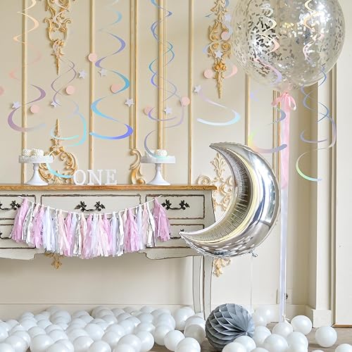 Miniatura 4 de Decoraciones de remolinos de fiesta iridiscentes brillantes, decoraciones de remolinos colgantes de plástico para techo, serpentina de plástico para