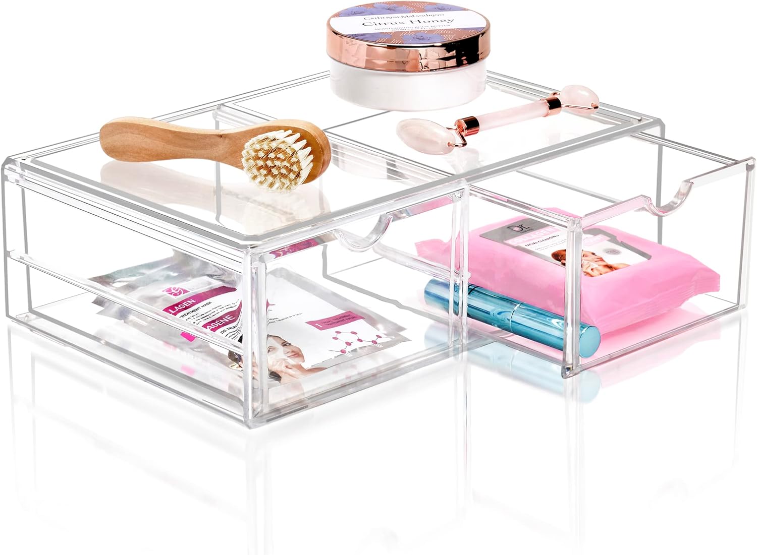 Sorbus Large Stackable Acrylic Drawers – 2 Clear Storage Drawers for Organizing Make up, Nail Polish, Hair Accessories, and Beauty Supplies – Makeup Organizer for Vanity, Bathroom Organizer Countertop