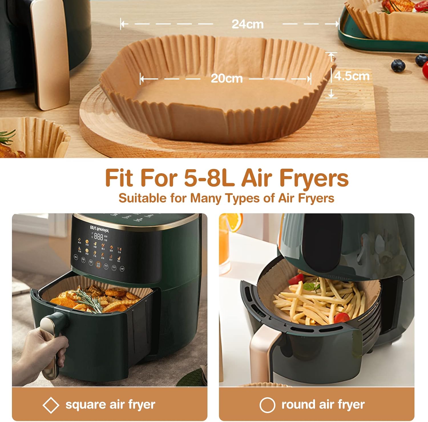 Air Fryer Parchment Paper 100 Sheets, 20x4.5cm, Non-Stick, Disposable, Suitable for 5-8L Air Fryer