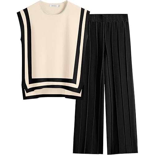 ANRABESS Women 2 Piece Outfits Casual Summer Sleeveless Tops Knit Pants Sweater Lounge Matching Sets 2024 Trendy Clothes