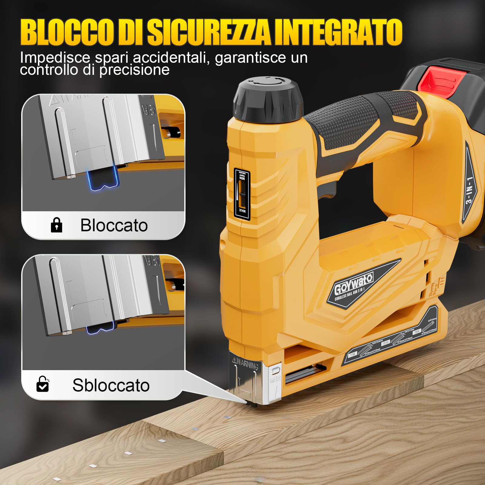3-In-1 Pistola Sparachiodi a Batteria - 21V Chiodatrice Elettrica con 2 Batterie da 2,0 Ah, Graffettatrice inclusa con 1000 Chiodi 18GA, 1000 Graffe Typ 140 e 1000 Graffe Typ 53 per Legno