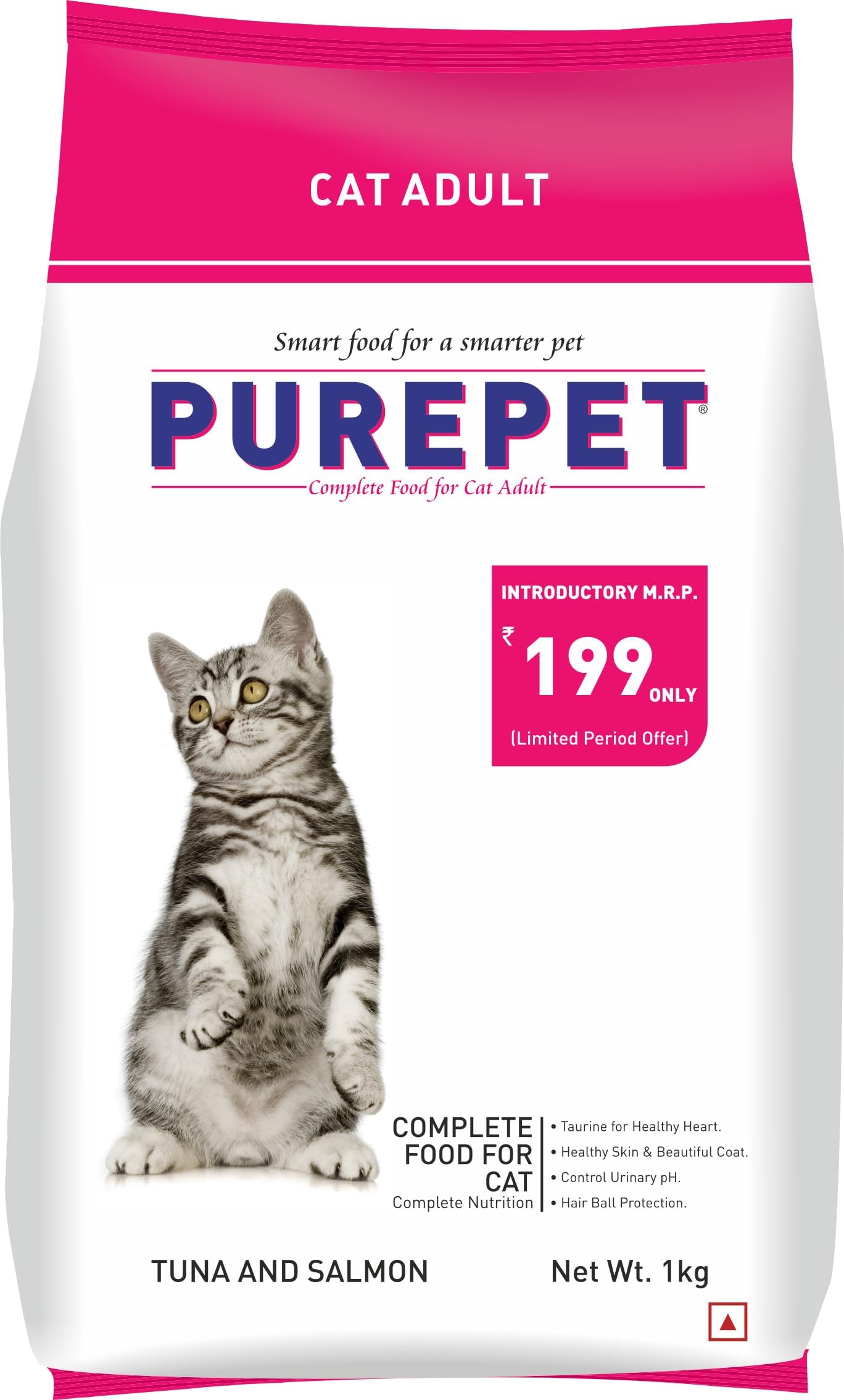 Purepet Adult Dry Cat Food 1kg | Tuna & Salmon Flavour | Hairball Protection | Heart Care with Taurine | Skin Health